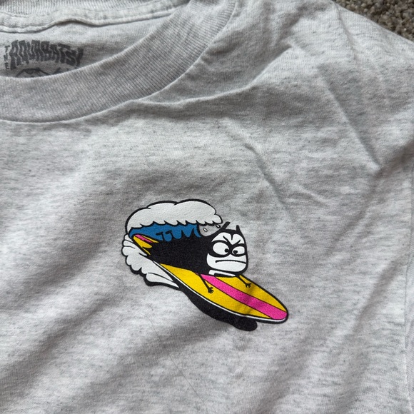 The Aquabats! Surfing Lil Bat Men's Light Gray Long Sleeve Graphic Tee - Picture 3 of 4